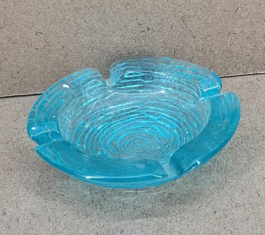 Aqua Sea Blue AH Glass Ash Tray