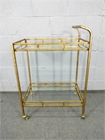 Metal Frame Rolling Cart W Glass Shelves