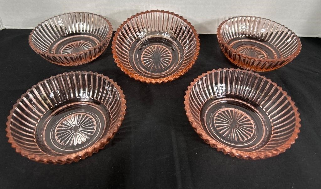 Pink Glass Dessert Bowls 4.5 in.