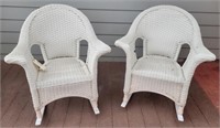 (2) Plastic Wicker Style Patio Rocking Chairs **