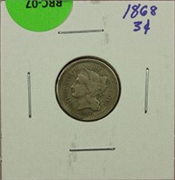 1868 Three Cent Nickel F