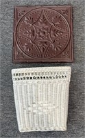 Metal Panel Wall Decor 14” and Wicker Waste