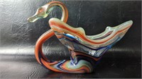 Multicolor Vintage Stretch Glass Swan Vase