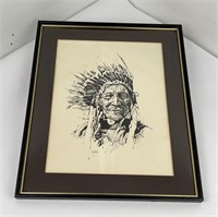 Newman Myrah Montana Indian Pen Ink Drawing