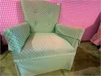 Vintage Small Upholstered Arm Chair Green White