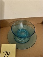 Blue Depression Glass - plate and bowl