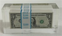 1969 $100 LUCITE BLOCK OF $1 BILLS