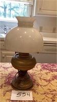 Vintage Early American brass table lamp / milk