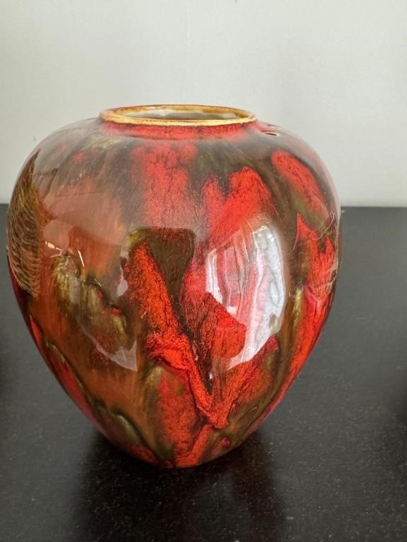 Glazed Orange/Brown Pottery Ginger Jar Vase