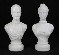 Pair of French Milk Glass Czar & Czarine Bottles