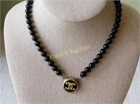 elegant sterling & Black glass bead necklace 17"