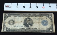 1913 Blue Seal $5.00 Note (Large Size)