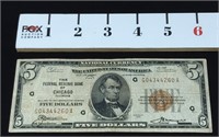 1929 Red Seal Bank of Chicago $5.00 Note