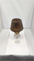 Vintage Brass Gold Candle Holder w/ Mosaic Glass