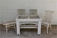 Vtg Wicker Table/Chair Set - Missing Glass Panels