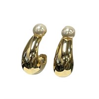 Gold Tone Pearl Hoop Clip-on Earrings