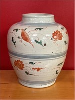 Large Antique Chinese Floral Motif Pottery Jar