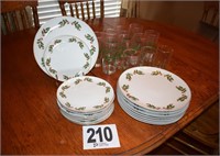 Christmas Holly China & Glasses (27 Pieces)