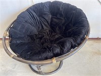 Vtg Rattan Mamasan Chair w/ Velvet Cushion