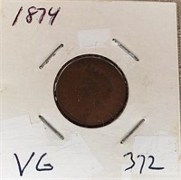 1874  Indian Head Cent VG