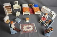 Vintage Caco German Dollhouse Dolls & Furniture