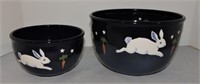 Stoneware lot of 2 bowls, 9" & 7", with rabbits