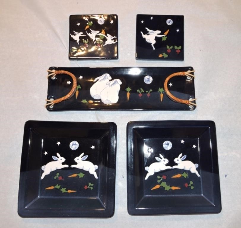 Stoneware lot of 5 trays and tea trivets with