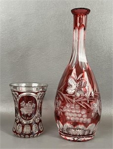 Bohemian Cut Crystal Decanter & Vase