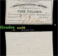 1861 Confederate States Four Dollars Note Grades C