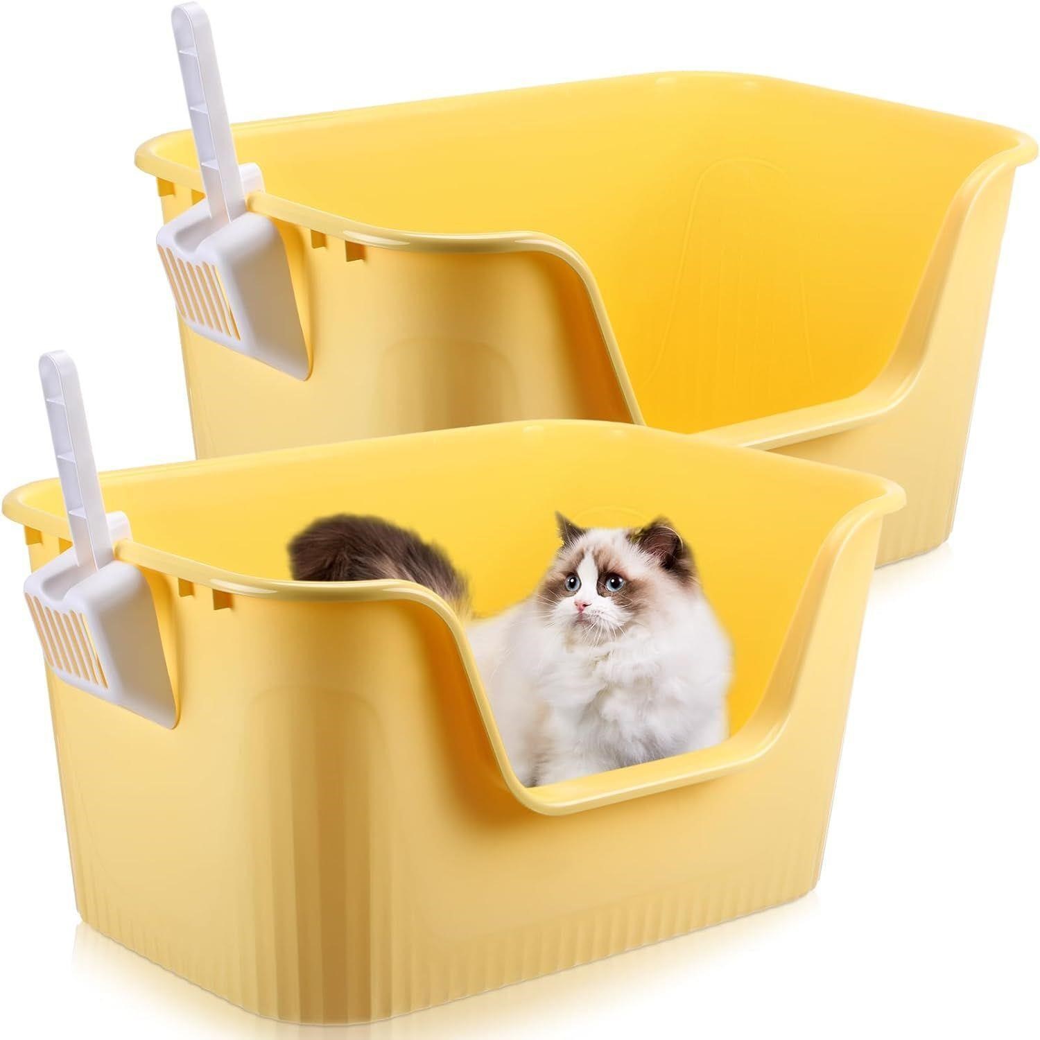 2 Pcs Extra Large Cat Litter Box 24.6 x 16.9 x 13