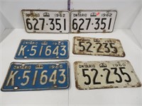 3 pairs of Ontario License plates