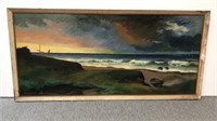 Large Vintage Oil on Canvas Seascape Painting