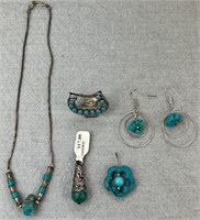 Turquoise Stone Necklace, Earrings, and Pendants