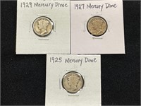 1925, 1927 & 1929 Mercury Dimes