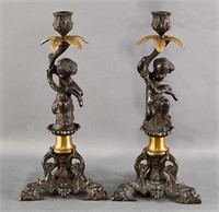 Pair of French Style Figural 'Cupid' Candlesticks