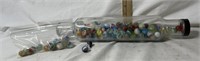 Assorted Colorful Marbles In Glass Container