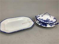 Flow Blue Covered Vegetable and Serving Tray