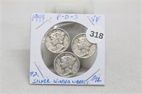 1944 P-D-S VF Silver Winged Liberty Mercury Dimes