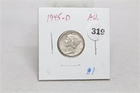 1945-D Lusterous AU S Liberty Mercury Dime