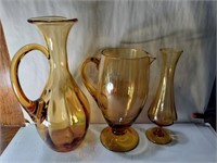 3 blown glass pitcher, vase