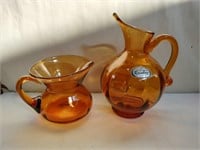 2 hand blown amber glass pitchers by rainbow