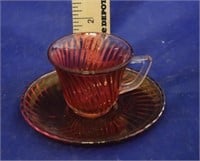 Cranberry Glass Cup & Saucer (2pc)