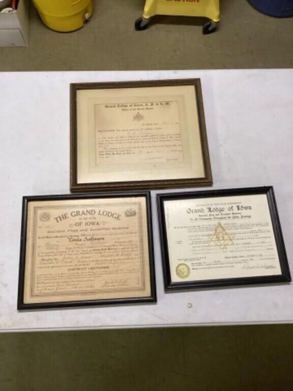 Grand Lodge of Iowa Mason certificates