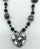 Gorgeous Mosaic Glass Silver & Black Heart Pendant