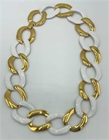 MONET Large Gold Tone White Enamel Link Necklace