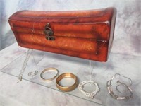 Wood Trinket Box & Jewelry Items