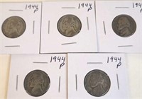 5 - 1944 P Jefferson Silver War Nickels
