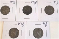 5 - 1942 P Jefferson Silver War Nickels