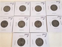 10 - 1943 P Jefferson Silver War Nickels