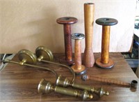 Antique Spool Candleholders, Snuffer, Wall Sconces